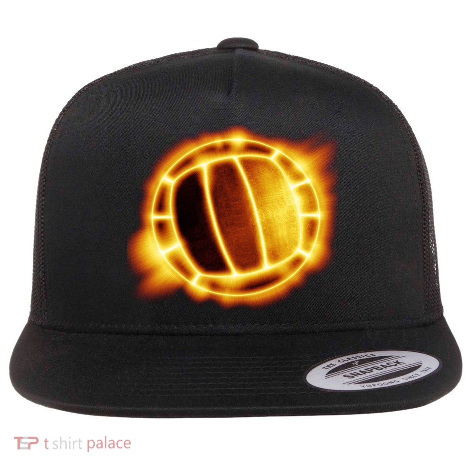 Volleyball Fire Glow Flat Bill Trucker Hat
