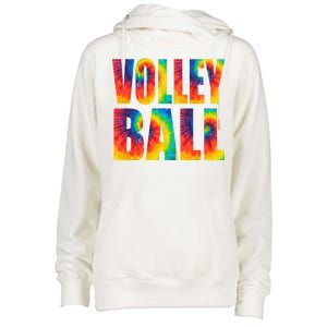 Volleyball Retro Tie Dye Womens Funnel Neck Pullover Hood