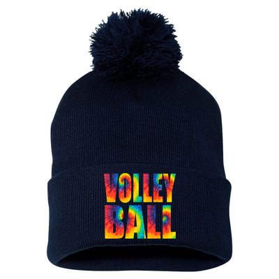 Volleyball Retro Tie Dye Pom Pom 12in Knit Beanie