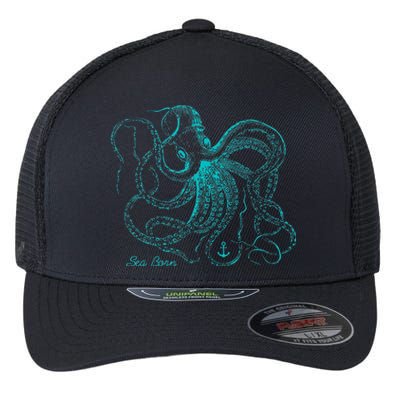 Vintage Octopus Marine Biologist Design Green Sea Life Flexfit Unipanel Trucker Cap