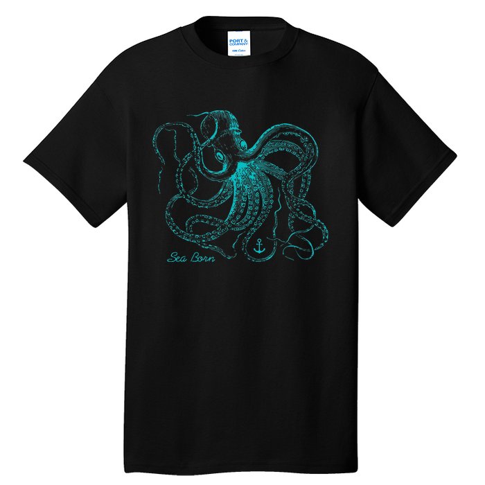 Vintage Octopus Marine Biologist Design Green Sea Life Tall T-Shirt