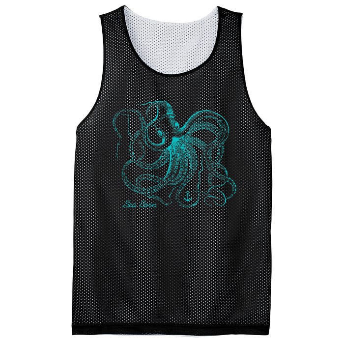 Vintage Octopus Marine Biologist Design Green Sea Life Mesh Reversible Basketball Jersey Tank