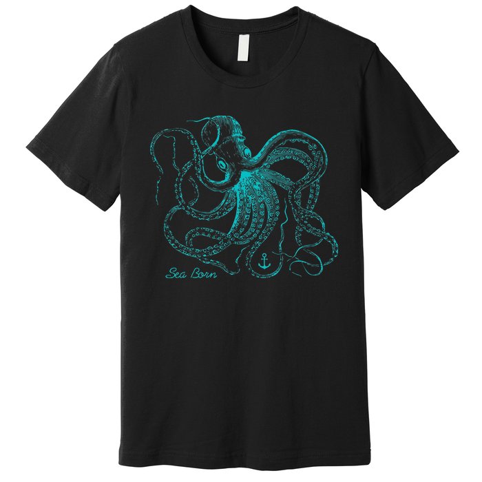 Vintage Octopus Marine Biologist Design Green Sea Life Premium T-Shirt