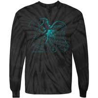 Vintage Octopus Marine Biologist Design Green Sea Life Tie-Dye Long Sleeve Shirt