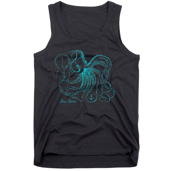 Vintage Octopus Marine Biologist Design Green Sea Life Tank Top