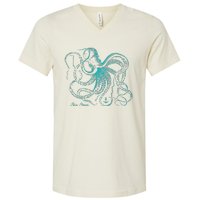 Vintage Octopus Marine Biologist Design Green Sea Life V-Neck T-Shirt