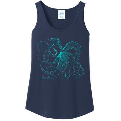 Vintage Octopus Marine Biologist Design Green Sea Life Ladies Essential Tank