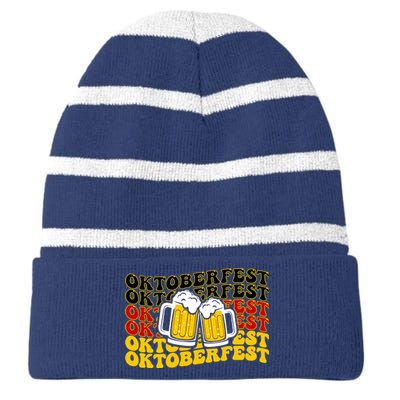 Vintage Oktoberfest Munich Germany Flag Drinking Striped Beanie with Solid Band