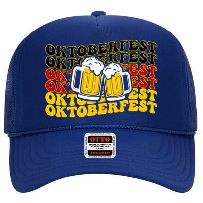 Vintage Oktoberfest Munich Germany Flag Drinking High Crown Mesh Back Trucker Hat