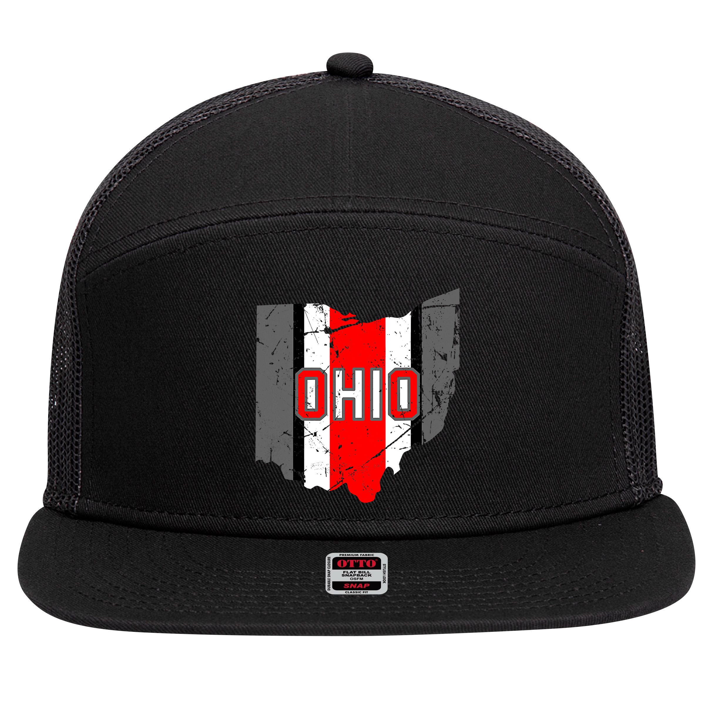 Vintage OHIO Ohio State Map 7 Panel Mesh Trucker Snapback Hat