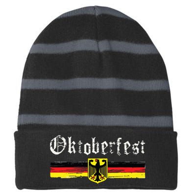 Vintage Oktoberfest Octoberfest German Drinking Festival Striped Beanie with Solid Band