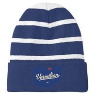 Vermilion Ohio OH Map Striped Beanie with Solid Band