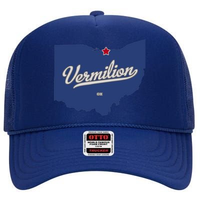 Vermilion Ohio OH Map High Crown Mesh Back Trucker Hat