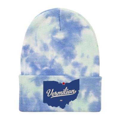 Vermilion Ohio OH Map Tie Dye 12in Knit Beanie