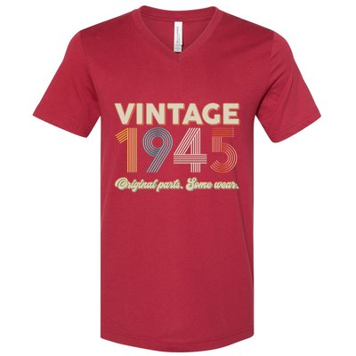 Vintage Original Parts Some Wear 1945 80th Birthday V-Neck T-Shirt