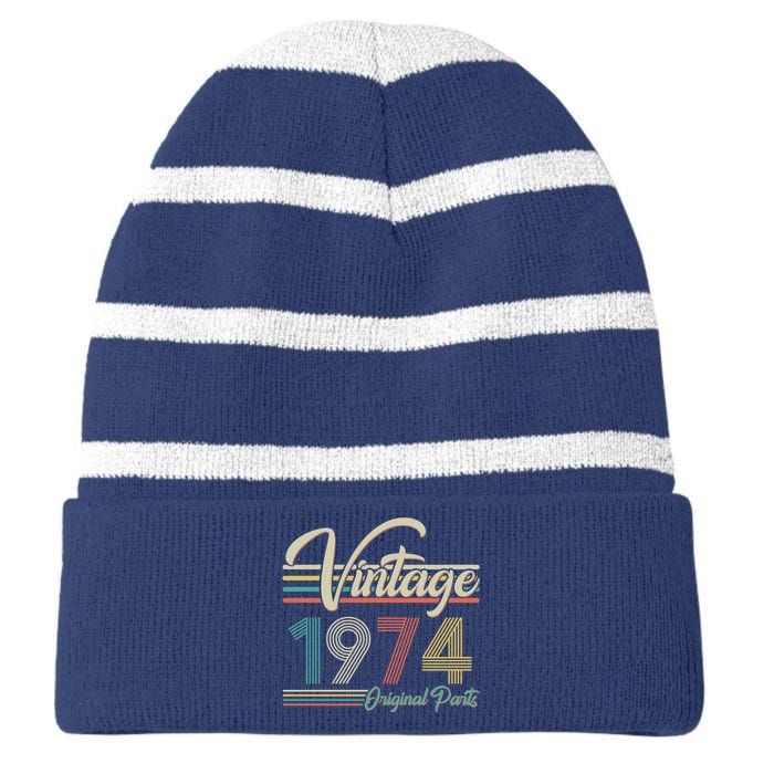 Vintage Original Parts 1974 50th Birthday Striped Beanie with Solid Band