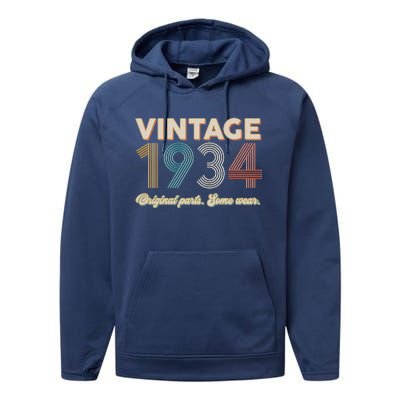 Vintage Original Parts Some Wear 1934 90th Birthday Performance Fleece Hoodie