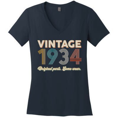 Vintage Original Parts Some Wear 1934 90th Birthday Women's V-Neck T-Shirt