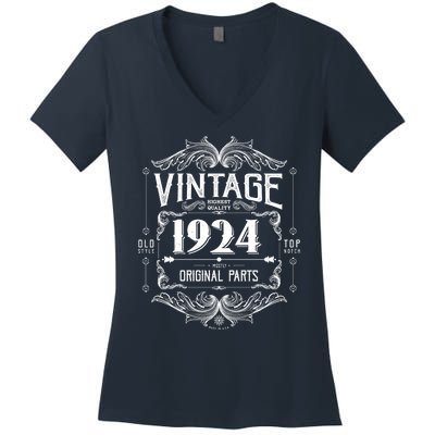 Vintage Old Style Top Notch Mostly Original Parts Whiskey Label 1924 100 Women's V-Neck T-Shirt