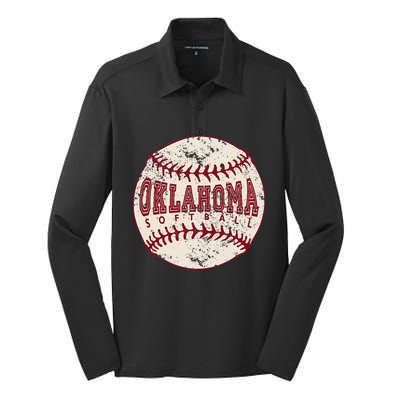 Vintage Oklahoma Softball Ball Silk Touch Performance Long Sleeve Polo