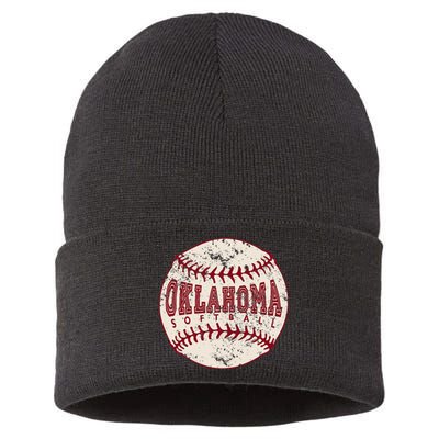 Vintage Oklahoma Softball Ball Sustainable Knit Beanie