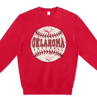 Vintage Oklahoma Softball Ball Premium Crewneck Sweatshirt