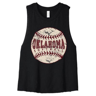 Vintage Oklahoma Softball Ball Women's Racerback Cropped Tank