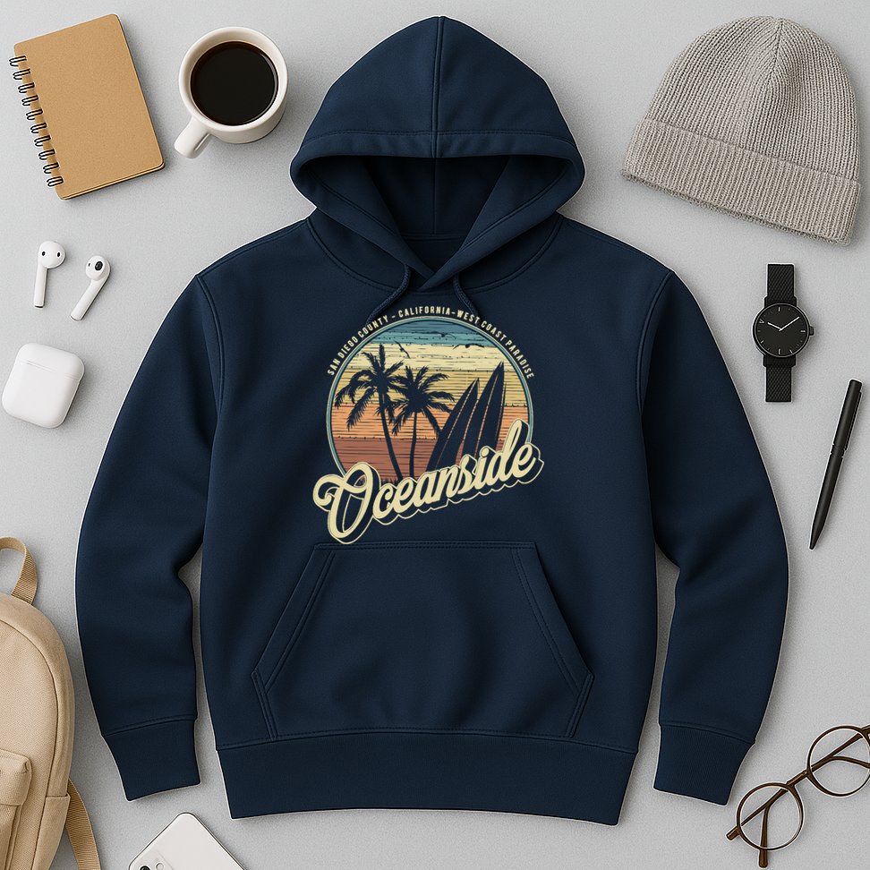 Vintage Oceanside San Diego County California Surf Style Hoodie