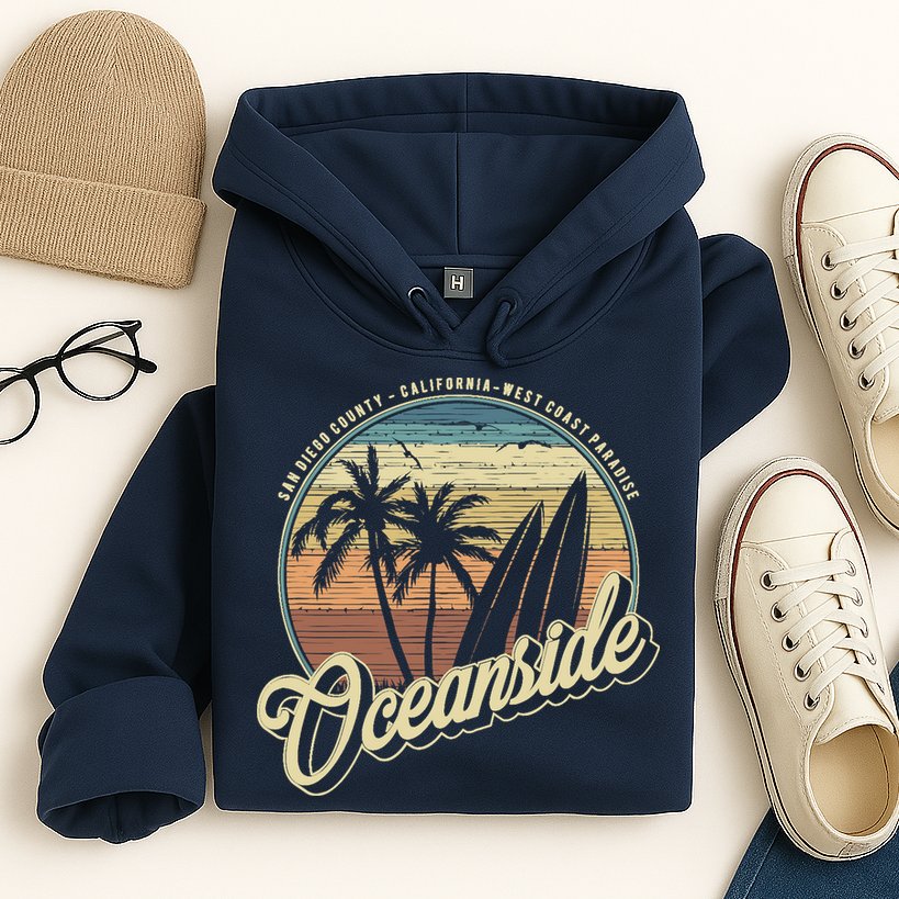 Vintage Oceanside San Diego County California Surf Style Hoodie