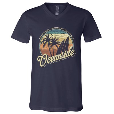 Vintage Oceanside San Diego County California Surf Style V-Neck T-Shirt