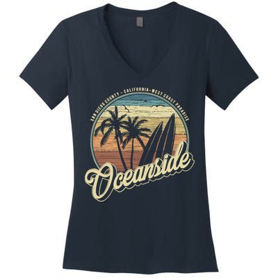 Vintage Oceanside San Diego County California Surf Style Women's V-Neck T-Shirt