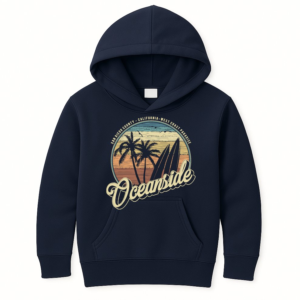 Vintage Oceanside San Diego County California Surf Style Kids Hoodie