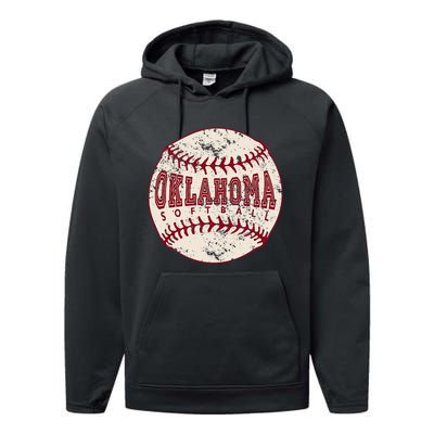 Vintage Oklahoma Softball Ball Performance Fleece Hoodie