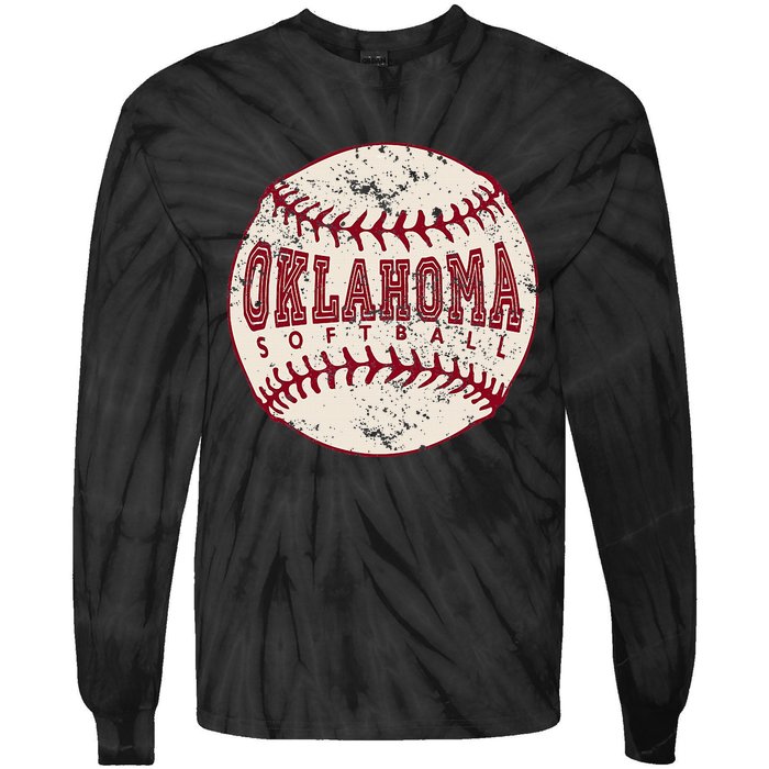 Vintage Oklahoma Softball Ball Tie-Dye Long Sleeve Shirt