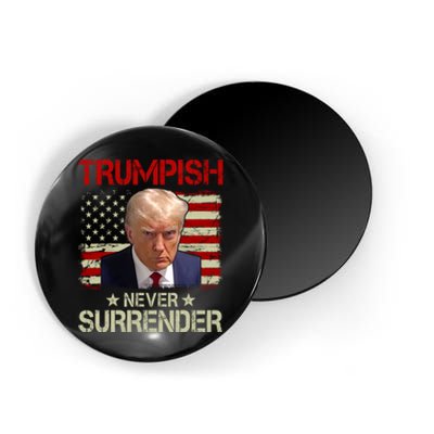 Vintage Old Trump Mug Shot Never Surrender Trumpish USA Flag Magnet