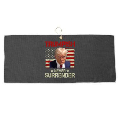 Vintage Old Trump Mug Shot Never Surrender Trumpish USA Flag Large Microfiber Waffle Golf Towel