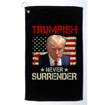 Vintage Old Trump Mug Shot Never Surrender Trumpish USA Flag Platinum Collection Golf Towel