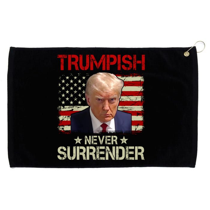 Vintage Old Trump Mug Shot Never Surrender Trumpish USA Flag Grommeted Golf Towel