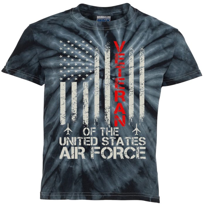 Veteran of the United States Air Force USAF Retro US Flag Kids Tie-Dye T-Shirt