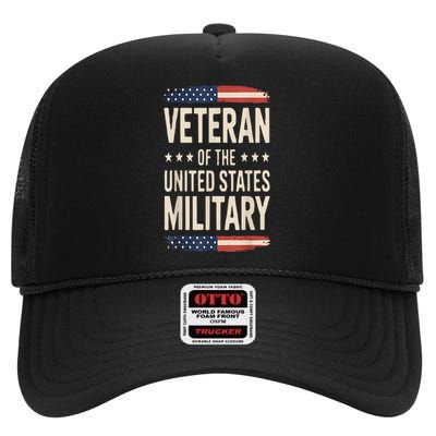 Veteran Of The Military Proud Veteran Design High Crown Mesh Back Trucker Hat