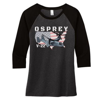 V22 Osprey Tiltrotor Military Aircraft Helicopter Mv22 Women's Tri-Blend 3/4-Sleeve Raglan Shirt