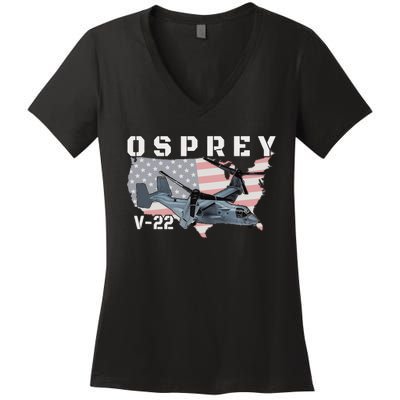 V22 Osprey Tiltrotor Military Aircraft Helicopter Mv22 Women's V-Neck T-Shirt