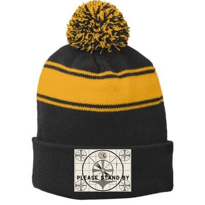 Vintage Old Test Pattern Please Stand By Tv Stripe Pom Pom Beanie