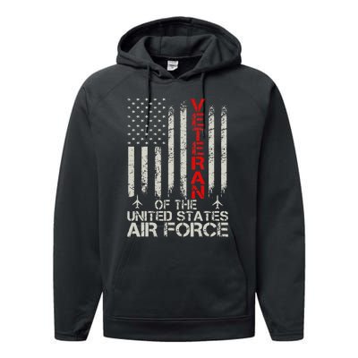 Veteran of the United States Air Force USAF Retro US Flag Performance Fleece Hoodie