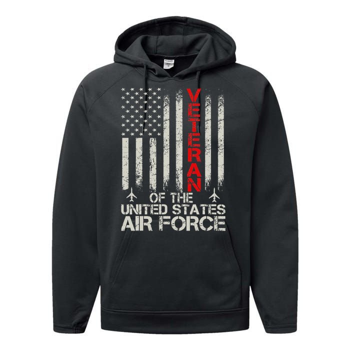 Veteran of the United States Air Force USAF Retro US Flag Performance Fleece Hoodie