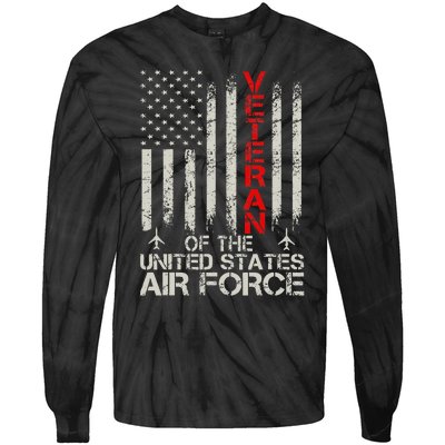 Veteran of the United States Air Force USAF Retro US Flag Tie-Dye Long Sleeve Shirt