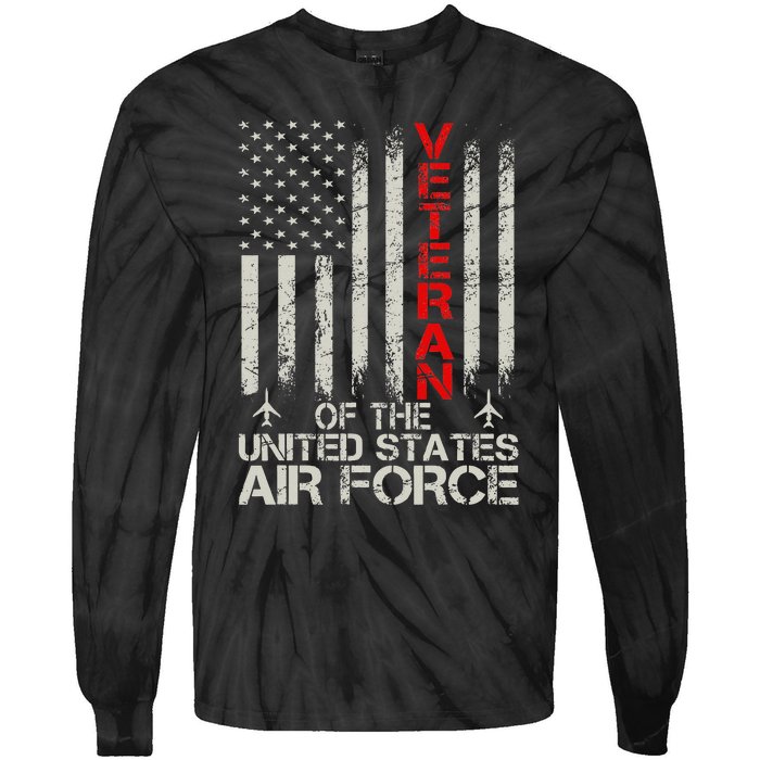 Veteran of the United States Air Force USAF Retro US Flag Tie-Dye Long Sleeve Shirt