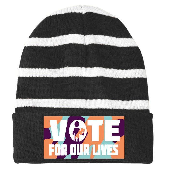 Vote For Our Lives Striped Beanie with Solid Band