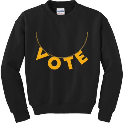 VOTE Gold Chain Necklace 2020 Election Kids Sweatshirt