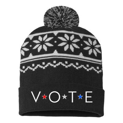 VOTE Red White Blue Stars USA-Made Snowflake Beanie